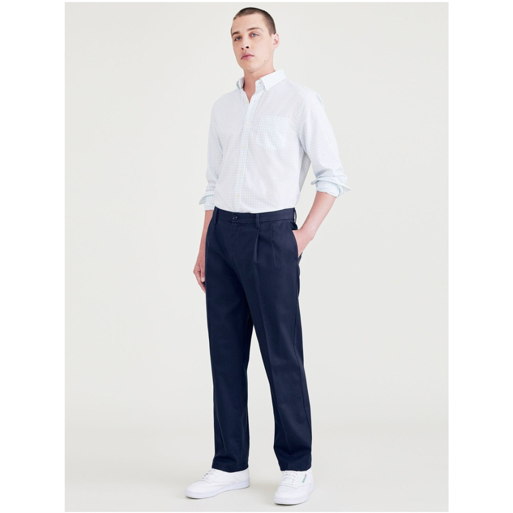 Dockers Men Stain Defender Classic Fit Pleated Iron Free Pants Navy Size 38X29